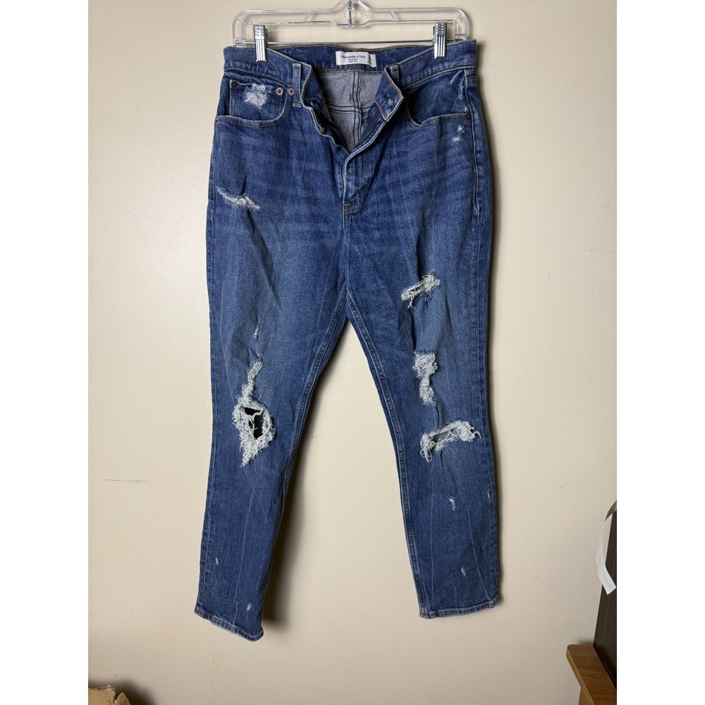 Abercrombie & Fitch Distressed Dark Blue Cropped Jeans